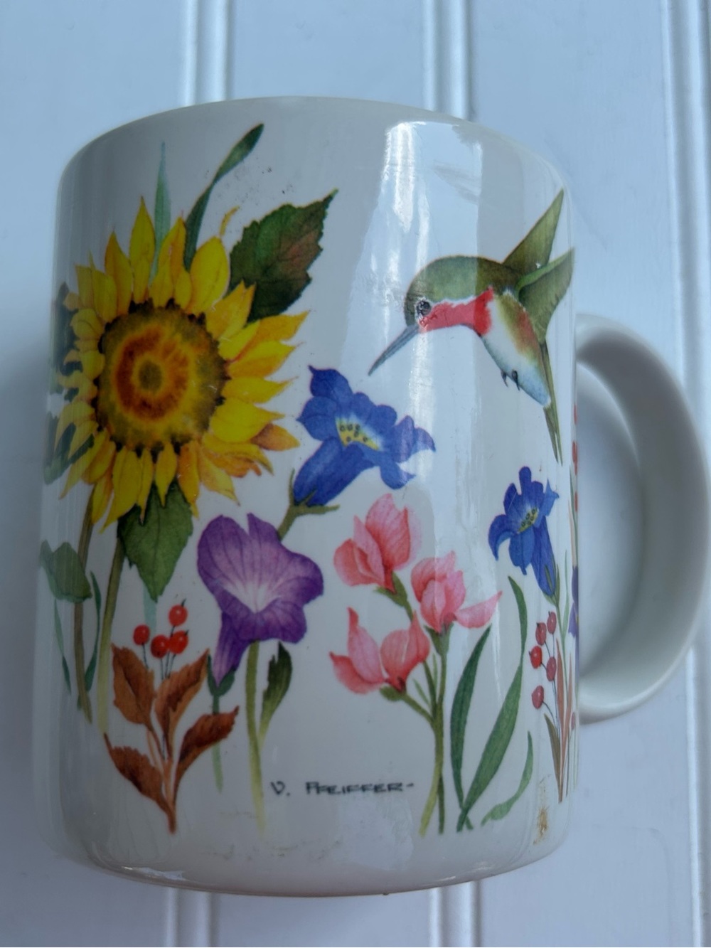 Vintage Mugs Valarie Pfeiffer Floral Bird Ceramic Coffee Cups Cottagecore  2 - Picture 3 of 10